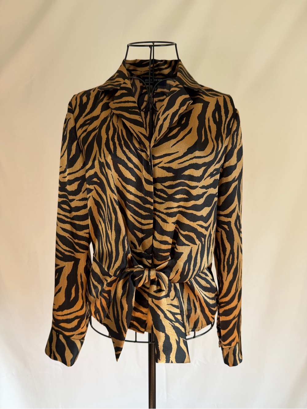 Jones New York Black & Tan Zebra Print Tie-Front Blouse